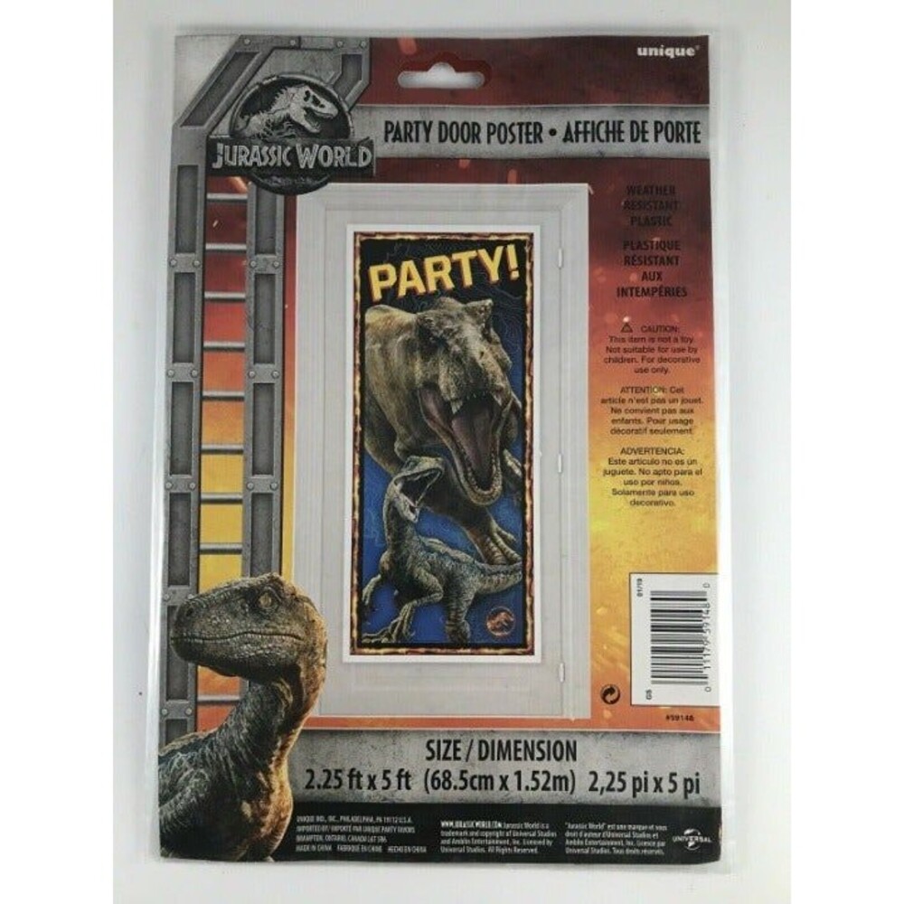 Jurassic World Birthday Door Plastic Poster 5ft x 2.25ft Dinosaur Kids Party New
